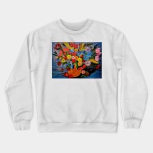 A beautiful bouquet of mixed flowers in a gold vase Crewneck Sweatshirt